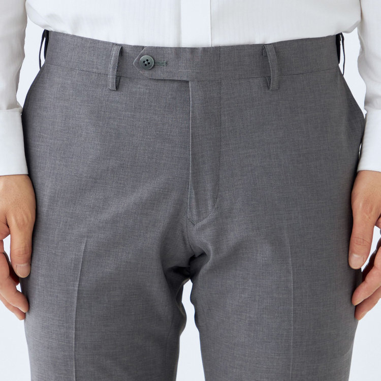 ブラックライン 【SLIM TAPERED】【春夏】0タックテーパードパンツ/ライトグレー/ウエストムーブ/ウォッシャブル/4S SUSTAINABILITY&ECOLOGY FABRIC/※裾上げ済み仕様 グレー淡色