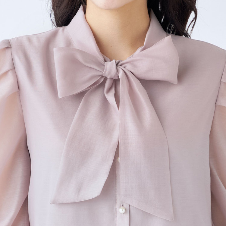 スーツセレクト 【Lady Like BLOUSE】【長袖】ボウタイブラウス/グレイッシュピンク 赤淡色
