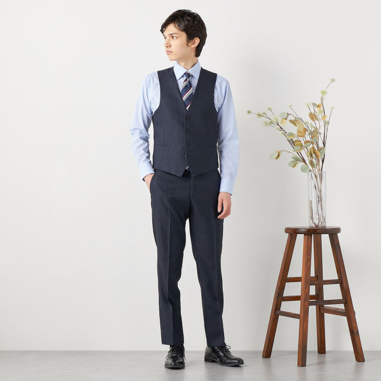 ブラックライン 【SLIM TAPERED】【年間】 2釦シングルスリーピーススーツ 0タック/ ダークネイビー×デジタルデニム  /ウエストシャーリング/ 4S TAKE OUT SUITS / ※パンツ裾上げ済仕様 紺濃色
