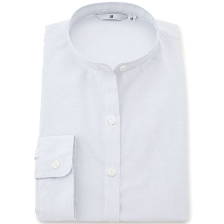 シルバーライン 【SL/7分袖】バンドカラーブラウス/グレー×ドビー小紋/TOUGH BUTTON・NON IRON グレー淡色