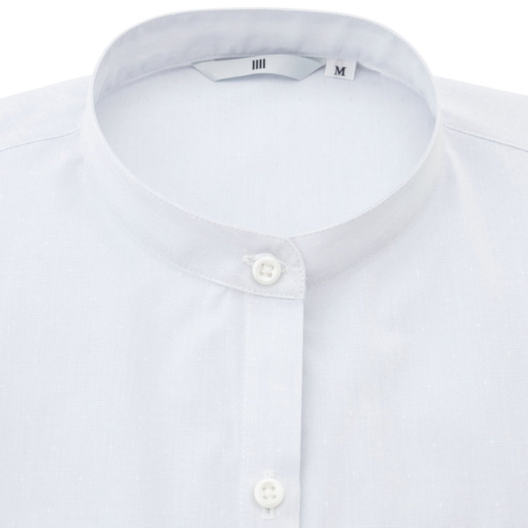 シルバーライン 【SL/7分袖】バンドカラーブラウス/グレー×ドビー小紋/TOUGH BUTTON・NON IRON グレー淡色