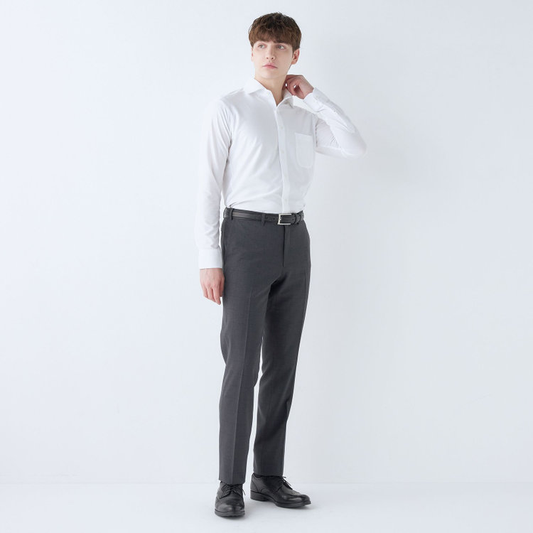 ブラックライン 【SLIM TAPERED】【春夏】0タックテーパードパンツ/グレー×チェック/ウエストムーブ/※裾上げ済み仕様 グレー濃色