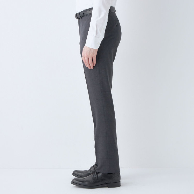 ブラックライン 【SLIM TAPERED】【春夏】0タックテーパードパンツ/グレー×チェック/ウエストムーブ/※裾上げ済み仕様 グレー濃色