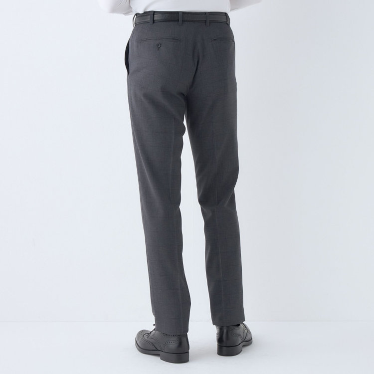 ブラックライン 【SLIM TAPERED】【春夏】0タックテーパードパンツ/グレー×チェック/ウエストムーブ/※裾上げ済み仕様 グレー濃色