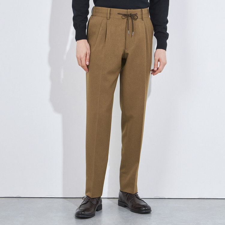 シルバーライン 【RBC】【秋冬】ドローコード2タックパンツ/ブラウン/ウエストシャーリング仕様/4S SUSTAINABILITY&ECOLOGY FABRIC/※裾上げ済仕様 茶中間