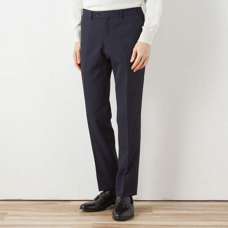 ブラックライン 【SLIM TAPERED_2】【年間】2釦シングルテーパードパンツスーツ 0タック/ネイビー×シャドーストライプ/ウエストシャーリング/4S/※パンツ裾上げ済仕様 紺中間