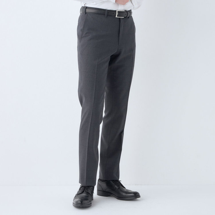 ブラックライン 【SLIM TAPERED】【春夏】0タックテーパードパンツ/グレー×チェック/ウエストムーブ/※裾上げ済み仕様 グレー濃色