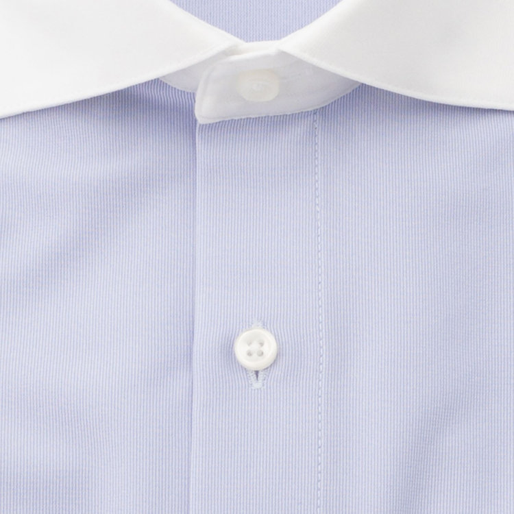 ブラックライン 【BL】クレリックワイドカラーワイシャツ/襟袖口：ホワイト+サックス/「4S」スーパーノンアイロン・ストレッチ 青濃色