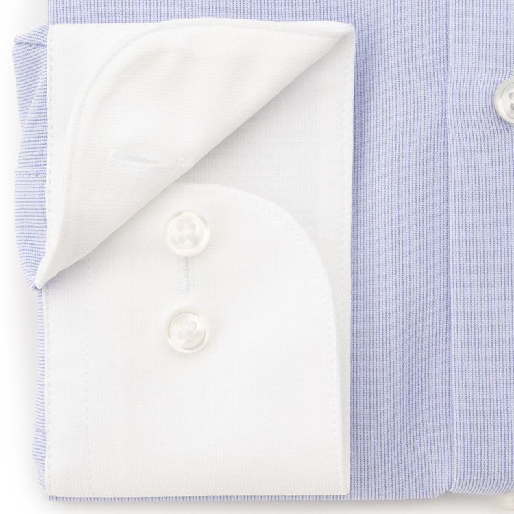 ブラックライン 【BL】クレリックワイドカラーワイシャツ/襟袖口：ホワイト+サックス/「4S」スーパーノンアイロン・ストレッチ 青濃色