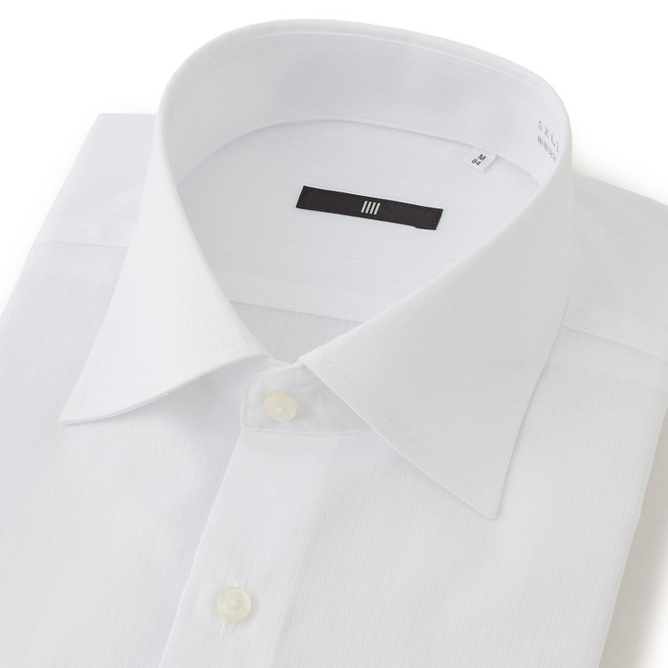 SUIT SELECT　アウトレット 【WEB限定/OUTLET/汚れ・キズ等有】【BLACK LINE】【形態安定】ワイドカラードレスワイシャツ/ホワイト×ドビー 白
