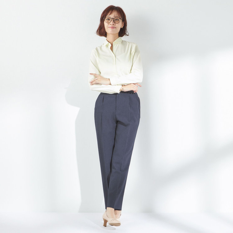 ソノタ 【SUIT SELECT×Samantha Thavasa】【長袖】リボン&フリル取り外しスキッパー/イエロー×ドビーストライプ/形態安定 黄中間