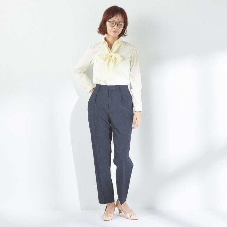 ソノタ 【SUIT SELECT×Samantha Thavasa】【長袖】リボン&フリル取り外しスキッパー/イエロー×ドビーストライプ/形態安定 黄中間