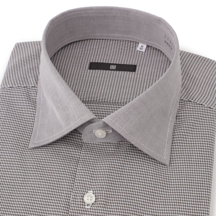 ブラックライン 【発送在庫あり】【BLACK LINE】【形態安定】クレリックワイドカラードレスワイシャツ/襟袖口：ブラウン+ブラウン×チェック 茶中間