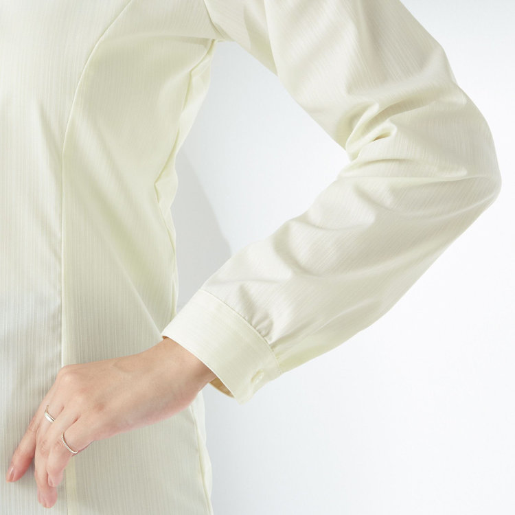 ソノタ 【SUIT SELECT×Samantha Thavasa】【長袖】リボン&フリル取り外しスキッパー/イエロー×ドビーストライプ/形態安定 黄中間