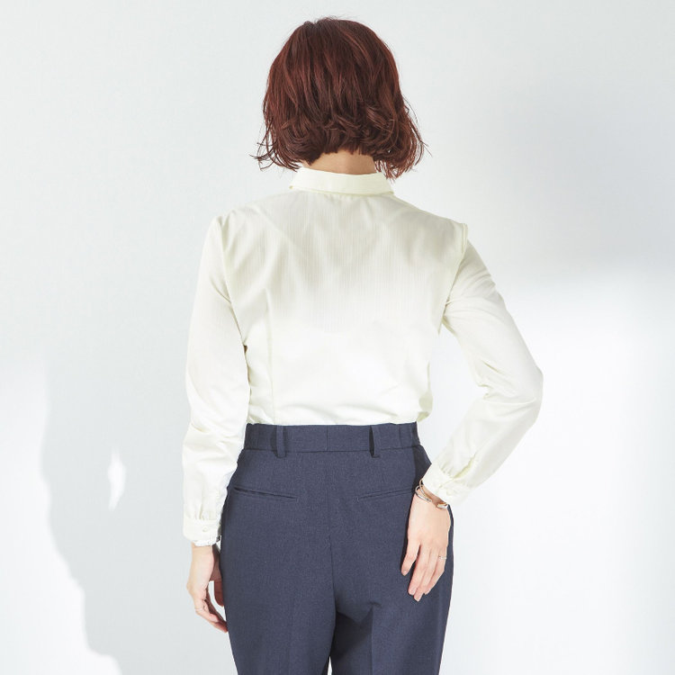 ソノタ 【SUIT SELECT×Samantha Thavasa】【長袖】リボン&フリル取り外しスキッパー/イエロー×ドビーストライプ/形態安定 黄中間