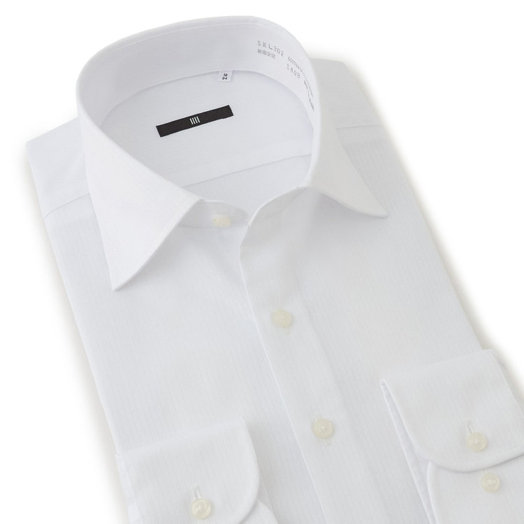 SUIT SELECT　アウトレット 【WEB限定/OUTLET/汚れ・キズ等有】【BLACK LINE】【形態安定】ワイドカラードレスワイシャツ/ホワイト×ドビー 白