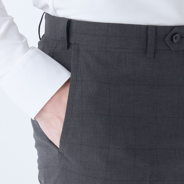 ブラックライン 【SLIM TAPERED】【春夏】0タックテーパードパンツ/グレー×チェック/ウエストムーブ/※裾上げ済み仕様 グレー濃色