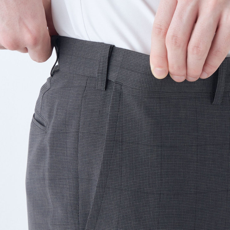 ブラックライン 【SLIM TAPERED】【春夏】0タックテーパードパンツ/グレー×チェック/ウエストムーブ/※裾上げ済み仕様 グレー濃色