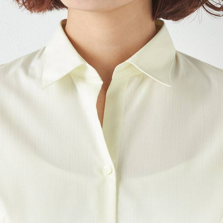 ソノタ 【SUIT SELECT×Samantha Thavasa】【長袖】リボン&フリル取り外しスキッパー/イエロー×ドビーストライプ/形態安定 黄中間