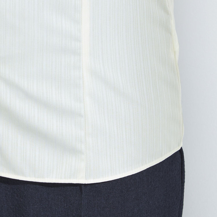 ソノタ 【SUIT SELECT×Samantha Thavasa】【長袖】リボン&フリル取り外しスキッパー/イエロー×ドビーストライプ/形態安定 黄中間