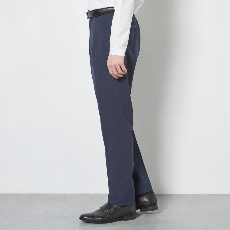 ブラックライン 【SLIM TAPERED】【春夏】0タックテーパードパンツ/ネイビー×ハウンドトゥース/ウエストムーブ/4S SUSTAINABILITY&ECOLOGY FABRIC「ウォッシャブル」「ストレッチ」/※裾上げ済み仕様 紺濃色