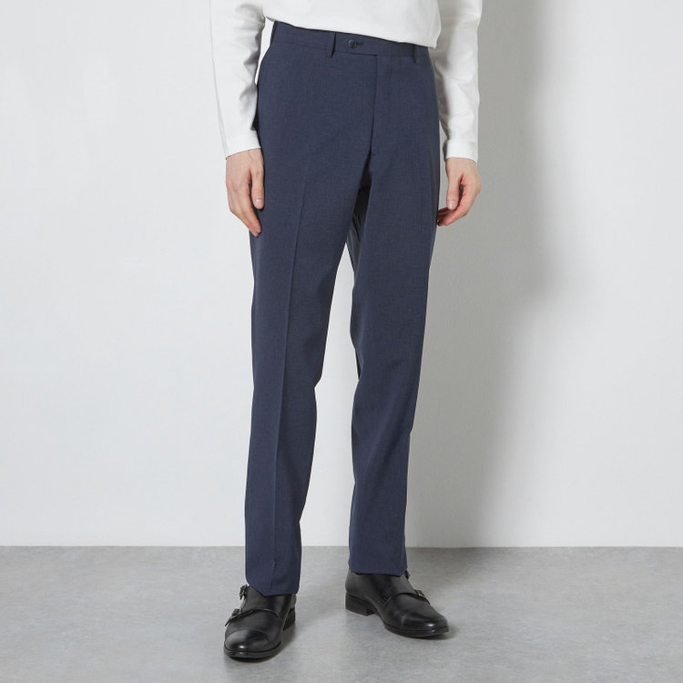 ブラックライン 【SLIM TAPERED】【春夏】0タックテーパードパンツ/ネイビー×ハウンドトゥース/ウエストムーブ/4S SUSTAINABILITY&ECOLOGY FABRIC「ウォッシャブル」「ストレッチ」/※裾上げ済み仕様 紺濃色