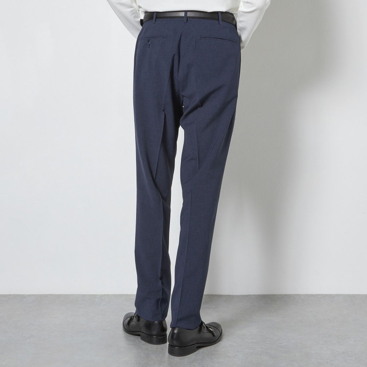 ブラックライン 【SLIM TAPERED】【春夏】0タックテーパードパンツ/ネイビー×ハウンドトゥース/ウエストムーブ/4S SUSTAINABILITY&ECOLOGY FABRIC「ウォッシャブル」「ストレッチ」/※裾上げ済み仕様 紺濃色
