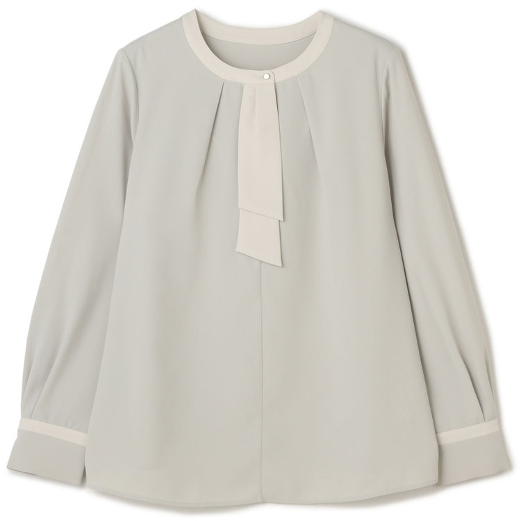 シルバーライン 【SL/長袖】ボウタイライクプルオーバー/グリーン+ホワイト/「ウォッシャブル」「ストレッチ」「防シワ」「UV加工」「静電気防止」 緑淡色