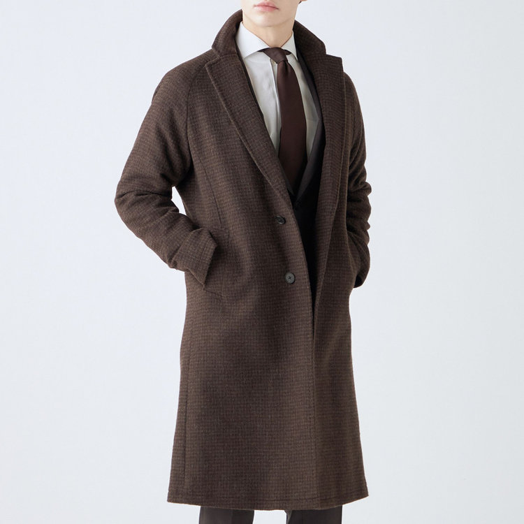 ブラックライン 【SL】ウールブレンド ラグランチェスターコート/ブラウン×チェック/RE:NEWOOL ブラウン系(茶)