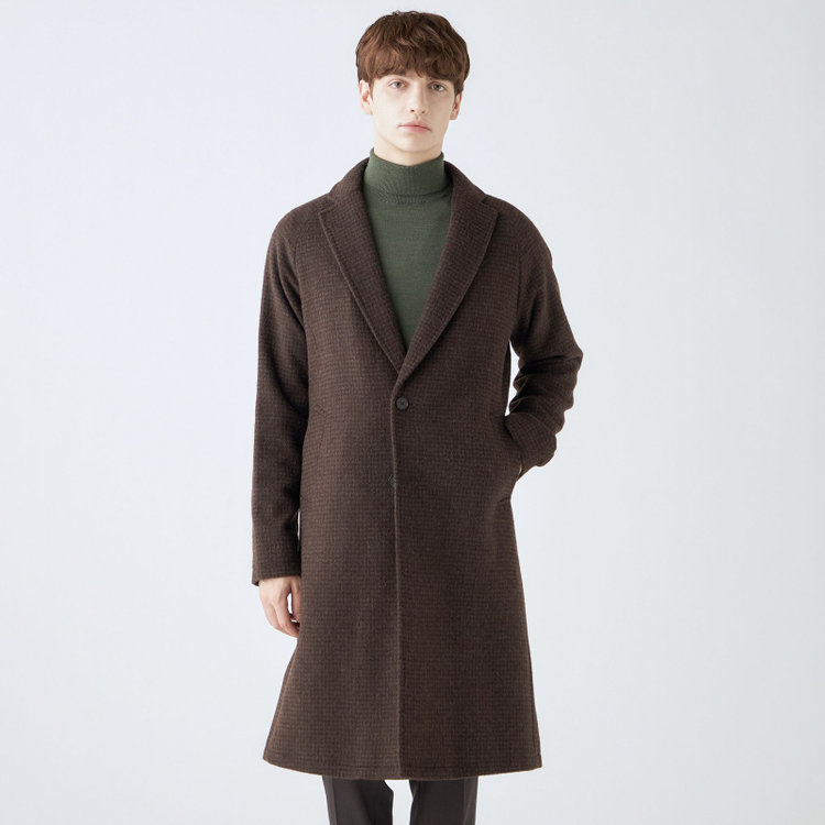 ブラックライン 【SL】ウールブレンド ラグランチェスターコート/ブラウン×チェック/RE:NEWOOL ブラウン系(茶)