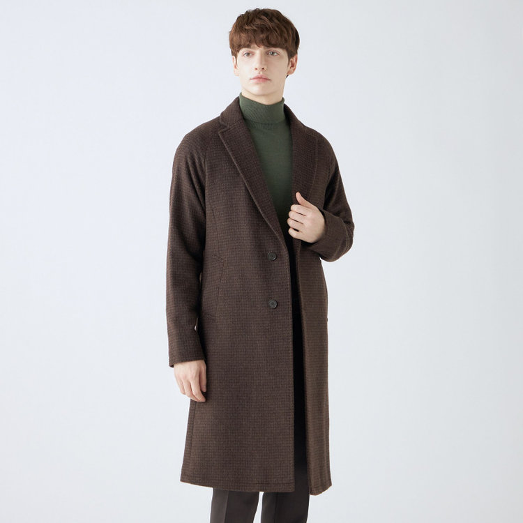 ブラックライン 【SL】ウールブレンド ラグランチェスターコート/ブラウン×チェック/RE:NEWOOL ブラウン系(茶)