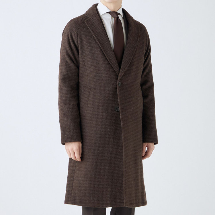 ブラックライン 【SL】ウールブレンド ラグランチェスターコート/ブラウン×チェック/RE:NEWOOL ブラウン系(茶)