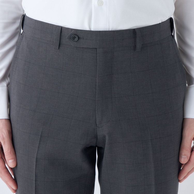ブラックライン 【SLIM TAPERED】【春夏】0タックテーパードパンツ/グレー×チェック/ウエストムーブ/※裾上げ済み仕様 グレー濃色