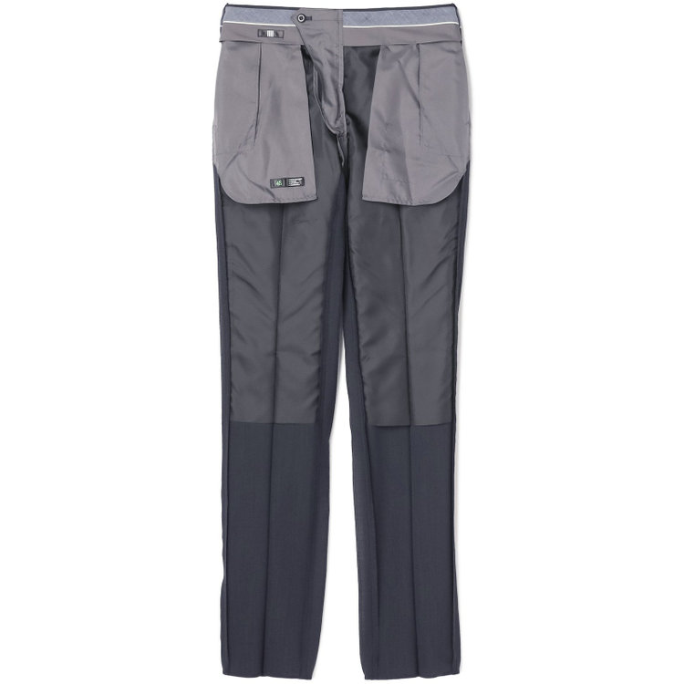 ブラックライン 【SLIM TAPERED】【春夏】0タックテーパードパンツ/ブラック×マイクロチェック/ウエストムーブ/ウォッシャブル/4S/※裾上げ必要 紺中間