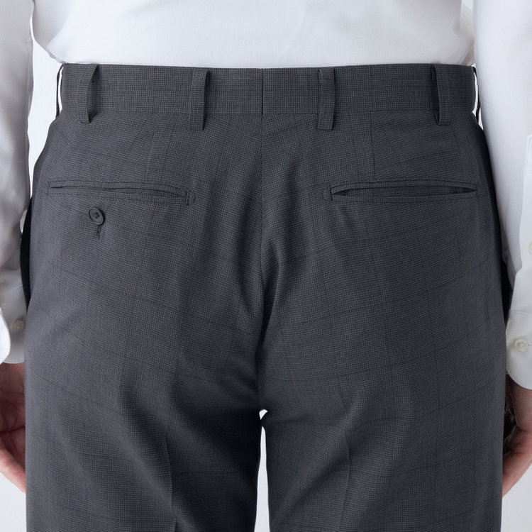 ブラックライン 【SLIM TAPERED】【春夏】0タックテーパードパンツ/グレー×チェック/ウエストムーブ/※裾上げ済み仕様 グレー濃色