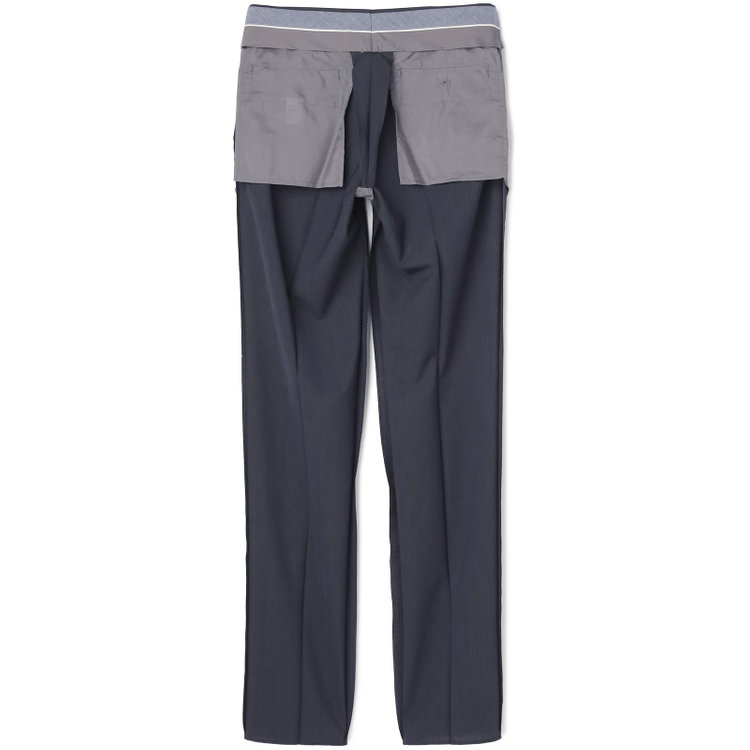 ブラックライン 【SLIM TAPERED】【春夏】0タックテーパードパンツ/ブラック×マイクロチェック/ウエストムーブ/ウォッシャブル/4S/※裾上げ必要 紺中間