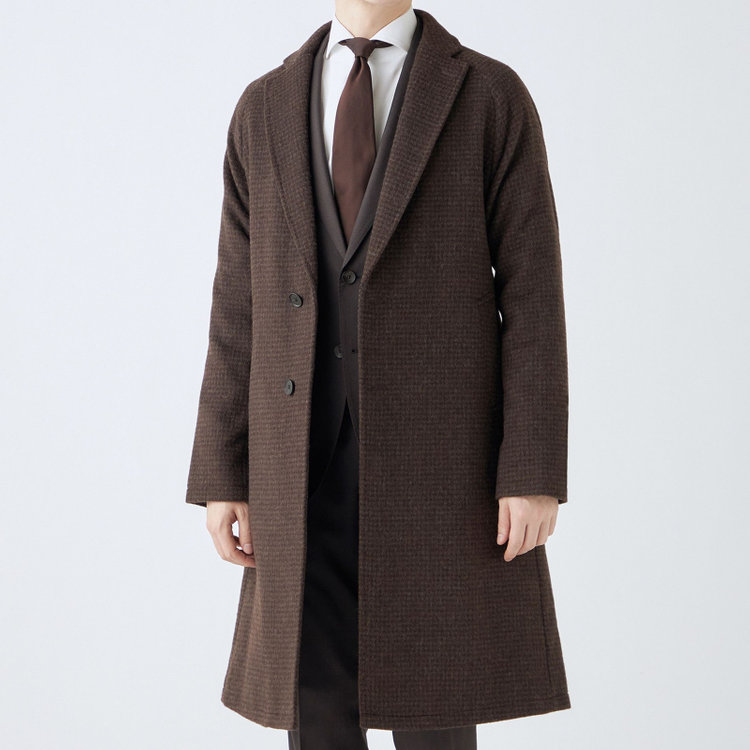 ブラックライン 【SL】ウールブレンド ラグランチェスターコート/ブラウン×チェック/RE:NEWOOL ブラウン系(茶)