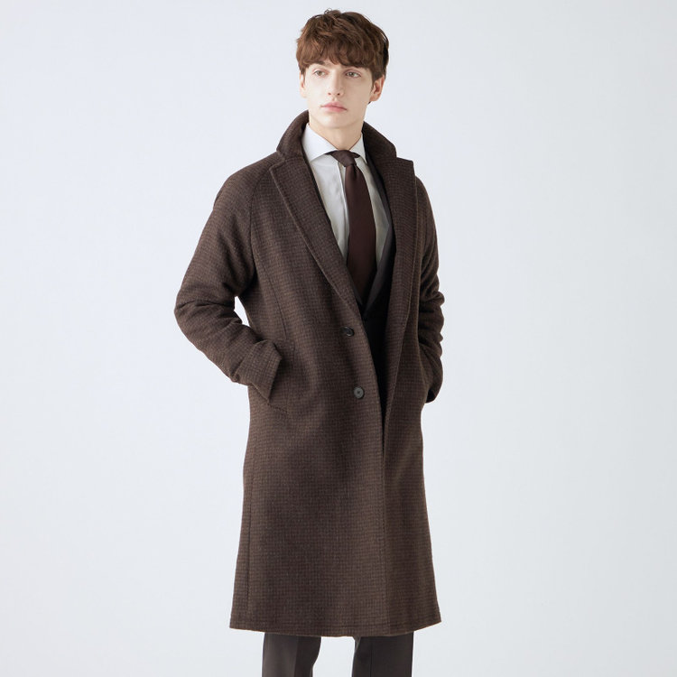 ブラックライン 【SL】ウールブレンド ラグランチェスターコート/ブラウン×チェック/RE:NEWOOL ブラウン系(茶)