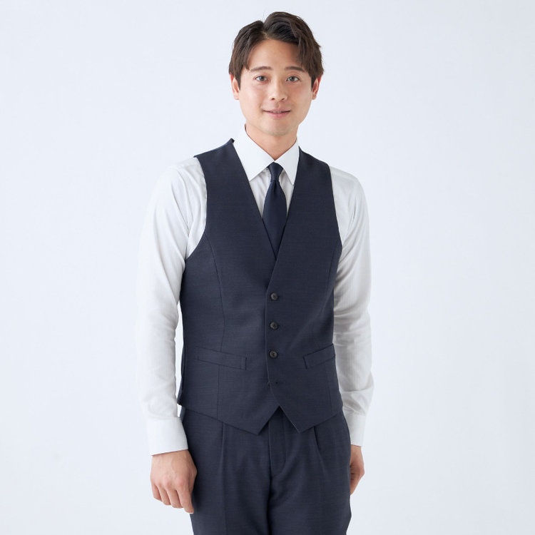 シルバーライン 【CLASSICO TAPERED】【年間】【結婚式対応可】2釦シングルフォーピーススーツ 1タック/ネイビー＋コーディネートパンツグレー/両面ジレ/ウエストムーブ/4S SUSTAINABILITY&ECOLOGY FABRIC/※裾上げ必要 紺中間