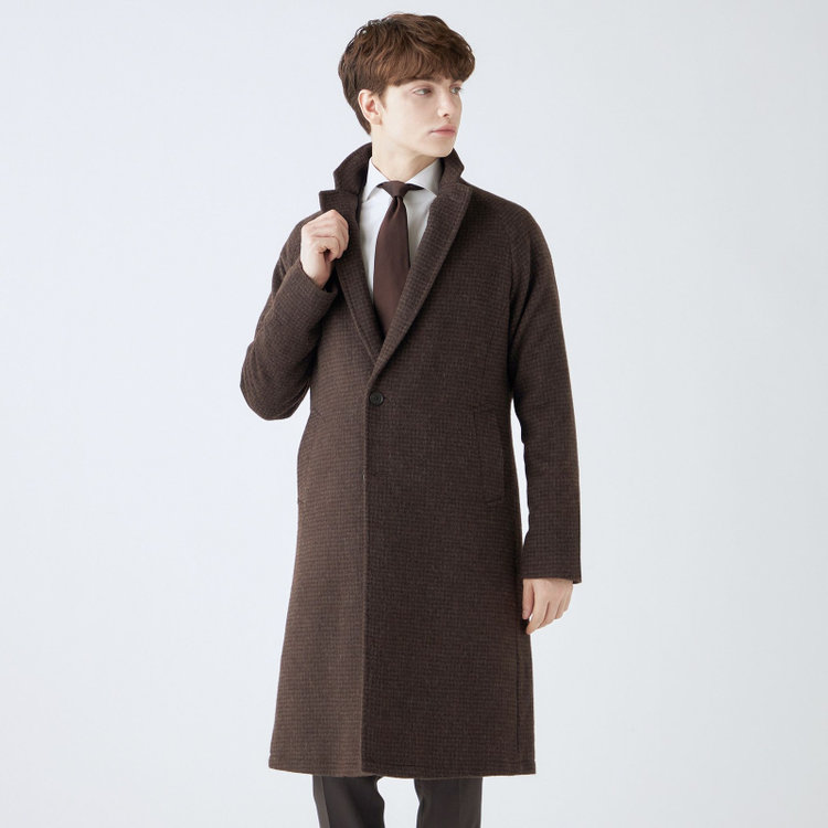 ブラックライン 【SL】ウールブレンド ラグランチェスターコート/ブラウン×チェック/RE:NEWOOL ブラウン系(茶)