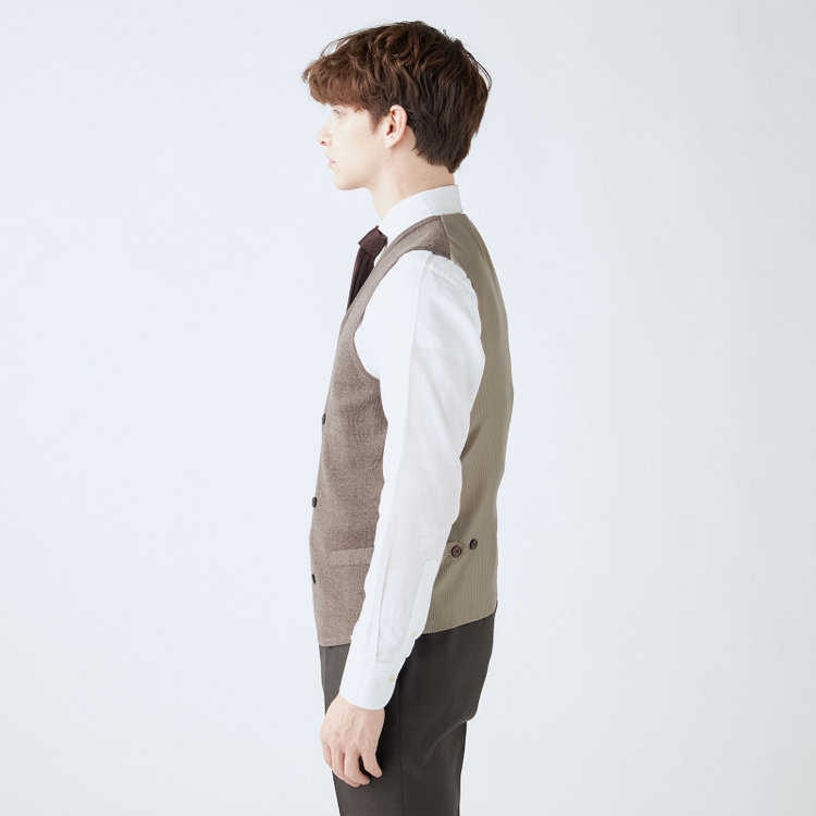 スーツセレクト 【RBC】【秋冬】ミラノリブ ニットダブルジレ(ベスト)/ブラウン 茶淡色