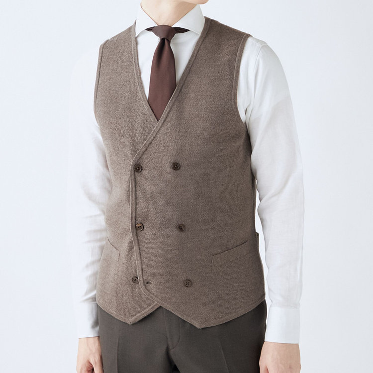 スーツセレクト 【RBC】【秋冬】ミラノリブ ニットダブルジレ(ベスト)/ブラウン 茶淡色