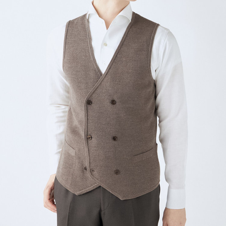 スーツセレクト 【RBC】【秋冬】ミラノリブ ニットダブルジレ(ベスト)/ブラウン 茶淡色