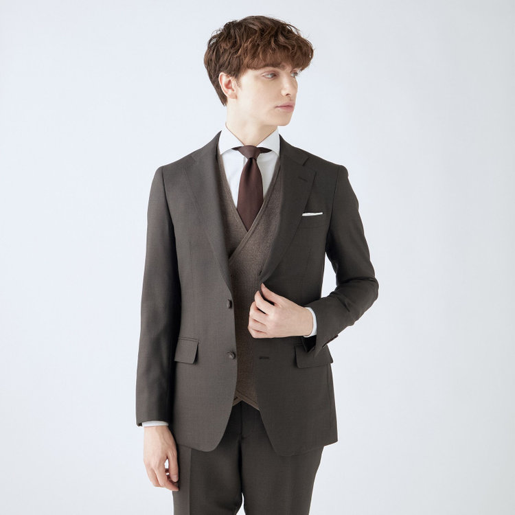 スーツセレクト 【RBC】【秋冬】ミラノリブ ニットダブルジレ(ベスト)/ブラウン 茶淡色