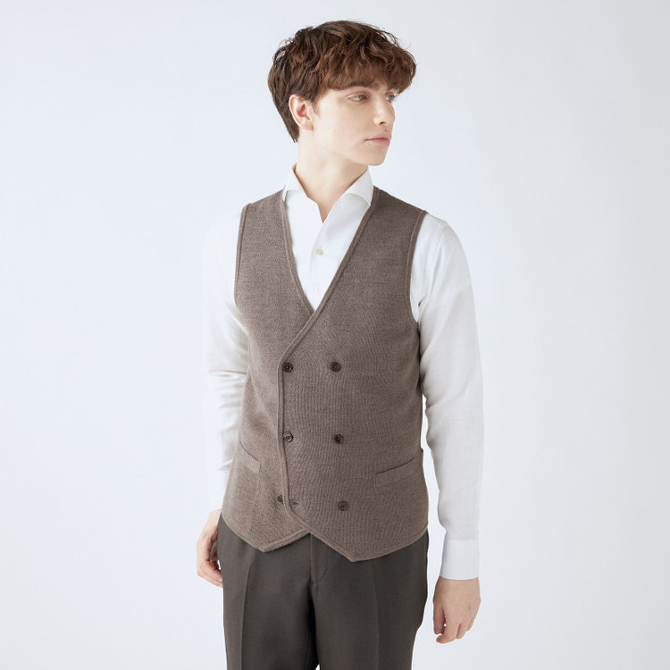 スーツセレクト 【RBC】【秋冬】ミラノリブ ニットダブルジレ(ベスト)/ブラウン 茶淡色