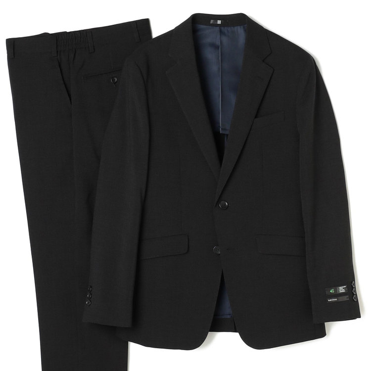 ブラックライン 【SLIM TAPERED_2】【春夏】2釦シングルスーツ 0タック/ブラック/ウエストシャーリング/4S SUSTAINABILITY&ECOLOGY FABRIC/※パンツ裾上げ済仕様 黒