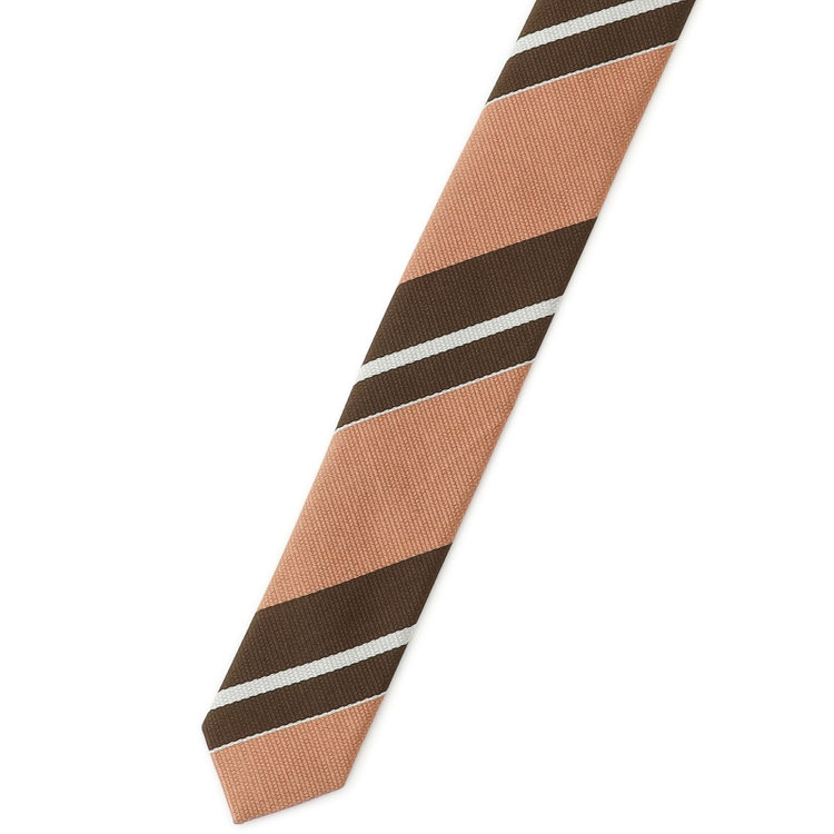 シルバーライン 【SILVER LINE】コットンシルクストライプネクタイ 8.5cm幅/サーモンピンク×ブラウン/JAPAN MADE その他