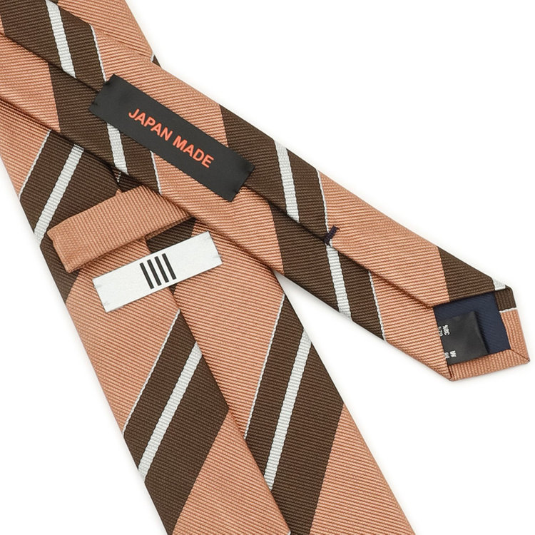 シルバーライン 【SILVER LINE】コットンシルクストライプネクタイ 8.5cm幅/サーモンピンク×ブラウン/JAPAN MADE その他