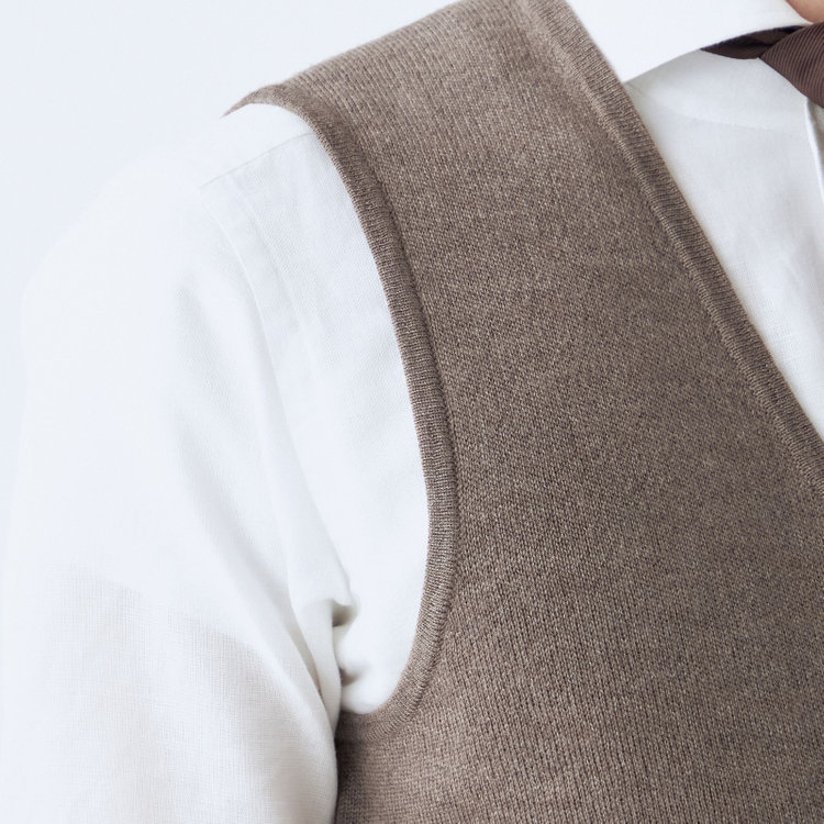スーツセレクト 【RBC】【秋冬】ミラノリブ ニットダブルジレ(ベスト)/ブラウン 茶淡色