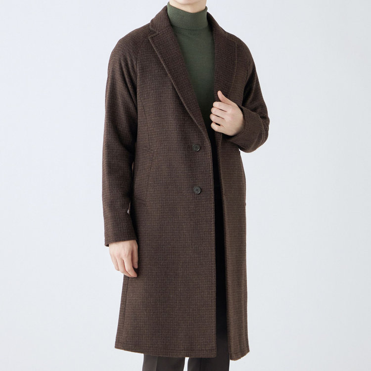 ブラックライン 【SL】ウールブレンド ラグランチェスターコート/ブラウン×チェック/RE:NEWOOL ブラウン系(茶)